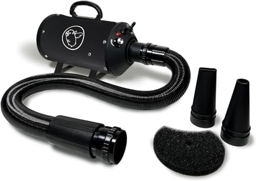 Flying Pig High Velocity Dog Pet Grooming Dryer w/Heater (Flying One, Black w/White Logo)