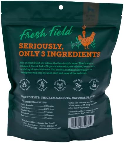 Fresh Field Chicken & Carrot Jerky Chips, 14 oz – All-Natural Dog Treats, USA Made, Supports Digestive & Immune Health