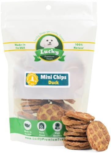 Lucky Premium Treats Duck Mini Chips Dog Treats – Unique Protein Duck Jerky Dog Treats, Made in USA, High Protein, Tender Crunchy Training Treats for Dogs, Bite-Sized Rewards - 6 oz.