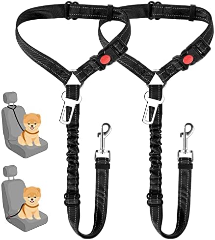 SlowTon Dog Car Seat Belt - 2-Pack with Bungee