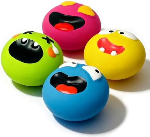 HOLYSTEED Latex Squeaky Dog Toys, Small Dogs Mini Breed, 2.2in Flat Ball, 4-Pack
