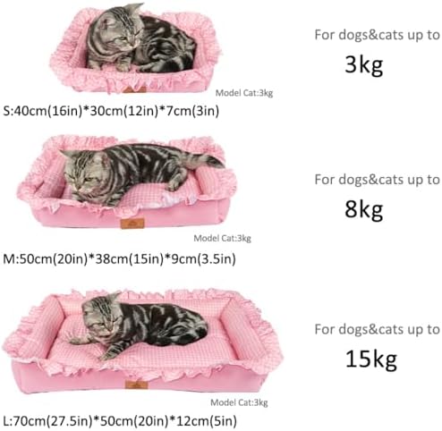 Dog and Cat Bed with Lacework Design - Washable Rectangular Pet Bed for Indoor Cats & Dogs, Cozy Non-Slip Puppy Kitten Bed(Pink,16 * 12 * 3in)