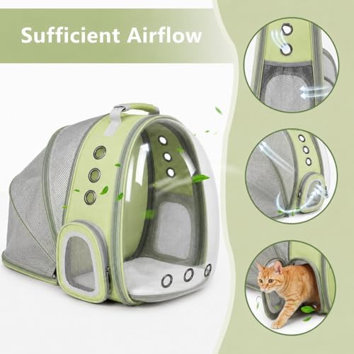 Expandable Cat Carrier Backpack with Bubble Window and Mesh, Light Green
