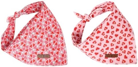 Lionet Paws Valentine's Day Dog Bandanas 2 Pack, Pink Dog Triangle Red Hearts Dog Kerchief,Adjustable Triangle Holiday Scarves for Medium Large Dogs Pets