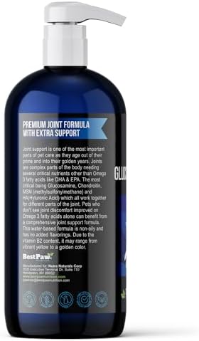 Best Paw Nutrition Liquid Glucosamine for Dogs | Glucosamine Chondroitin MSM with Hyaluronic Acid | Hip and Joint Supplement | Unflavored | Easy Pump Food Topper | 32oz