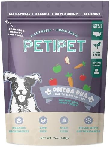 Petipet Omega 3 for Dogs - Skin, Coat, Brain & Heart Health Supplement- For Dry, Itchy, or Flaky Skin - Allergies and Itch Relief Soft & Chewy Chews - DHA and EPA Omega 3 Fatty Acids from Marine Algae