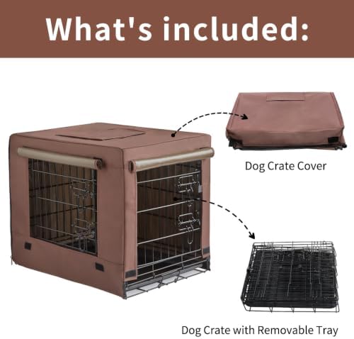 DONORO Dog Crates for Medium Large Size Dogs Indoor Double Door Dog Kennels & Houses for Puppy and Cats, Collapsible Metal Contour Dog Cages (Brown, 36.0" L x 23.0" W x 25.0" H)