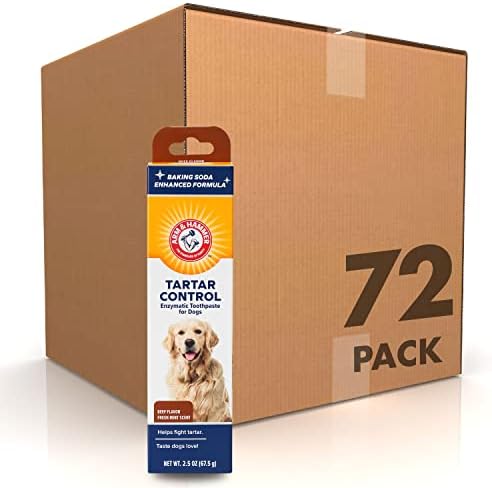 Arm & Hammer Tartar Control Enzymatic Dog Toothpaste, Beef, 2.5 Oz, 72-Pk | Enzymatic baking soda formula, meat flavor, plaque and tartar reduction, all dogs and puppies