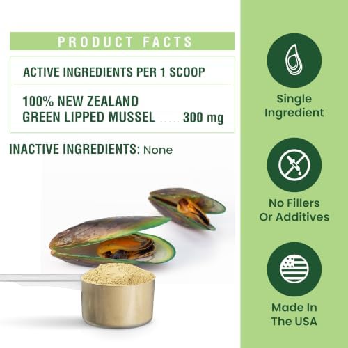 Green Lipped Mussel Powder for Dogs & Cats - 100% New Zealand Green Lipped Mussels - Natural Hip & Joint Supplement for Joints, Tendons, Ligaments, Muscles - 50 Grams - Up to 166 Servings