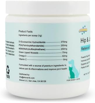 Pet Pain Relief for Dogs & Cats – Natural Joint Supplement with Pea, Glucosamine, MSM, Green Lipped Mussels – Promotes Mobility, Reduces Inflammation & Pain – Made in USA 2.5oz (72g)