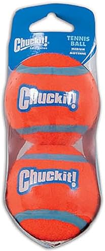 Chuckit! Dog Tennis Ball Dog Toy, Medium 2.5in Shrink Wrap 2 Pack | Made for Dogs Weighing 0 to 100 Pounds