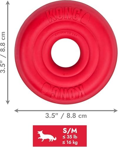 KONG Donut Dog Toy, Natural Rubber Chew Toy, for Small/Medium Dogs | Durable KONG Natural Rubber Chew & Fetch Toy That Promotes Healthy Teeth & Gums with a Fun Bounce & Easy Roll