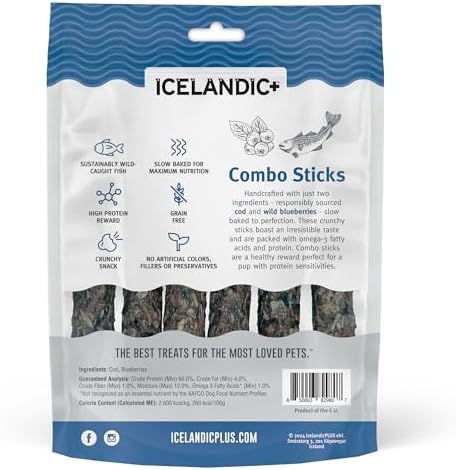 Icelandic+ 6 Count Cod & Blueberry Combo Sticks - Crunchy Dog Treats