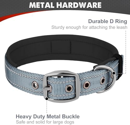 Joytale Reflective Dog Collar for XLarge Dogs with Wide Padding, Gray