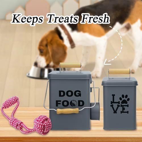 Dog Food Storage Container Set of 2 Dog Treat Container with Airtight Lids Dog, Metal, Grey