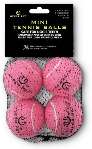 Hyper Pet Mini Extra Small Tennis Balls for Dogs, 1.75 Inch, 4 Pack, Pink | Safe interactive playthings for exercise and training, works with the K9 Kannon launcher, keeps little pups active daily