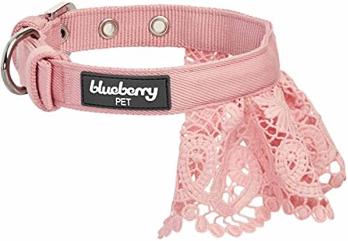 Blueberry Pet Floral Lace Adjustable Dog Collar in Baby Pink with Metal Buckle, Neck 13-16.5", for Medium Breed