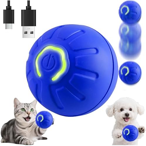 Interactive Self-Moving Pet Toy Ball - Motion-Activated Auto Rolling, Military-Grade Chew Resistant, USB-C Rechargeable for Small Dogs & Cats (Blue, Small