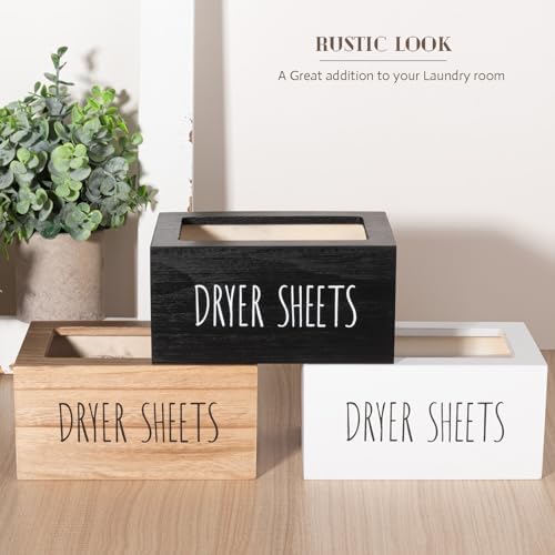 Laundry Dryer Sheet Container Wood Detergent Dispenser Holder, Black