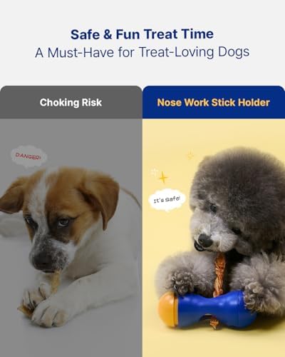 PETHROOM Bully Stick Holder for Dogs – Durable Dog Chew Holder, Nosework Enrichment Toy, Helps Prevent Choking, Fits 0.12–0.4 inch Bully Sticks, Ideal for Small Medium Dogs, Soft Blue