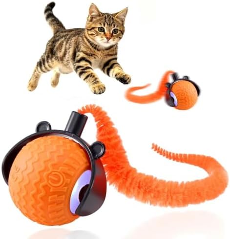 ZUAMEGUCat Toys for Indoor Cats - Interactive Rolling Ball | 3 Modes Motion Activated, Self-Play Cat Toy with Tail, Eco-Friendly Cat Exercise Ball for Active Indoor Fun
