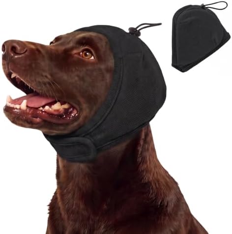 BRKURLEG Dog Ear Cover Noise Protection, Thick Padded Ear Wrap, Black, M | Adjustable Calming Hoodie for Anxiety Relief, Anxiety Relief Head Cover, for Firework, Thunderstorm, Grooming & Winter Warmth