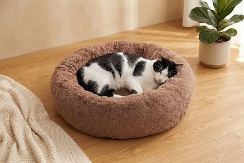 SAVFOX Calming Donut Dog Bed, 20", Brown