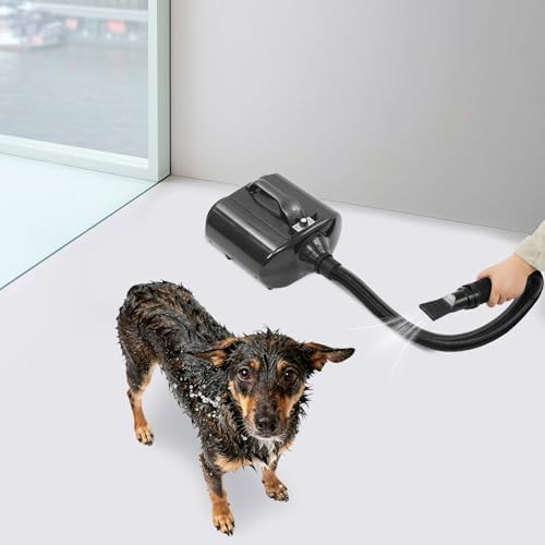 Pet Grooming Hair Dryer, Dual Motor Pet Hair Dryer with Adjustable Heat, Dog Dryer High Velocity, High-Speed Grooming Blower for Dogs & Cats, Low-Noise Portable for Home Use, Black