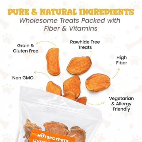 hotspot pets Sweet Potato Dog Treats 1lb Bag - All Natural, Single-Ingredient, Hypoallergenic Grain-Free Dog Chew for Sensitive Stomach, Rawhide Alternative