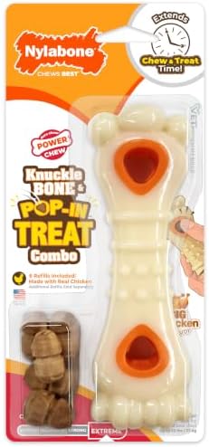 Nylabone Power Chew Knuckle Bone & Pop-In Dog Treat Toy, Large | Chicken flavor, includes 6 natural treats, dog enrichment, interactive dog toys to keep them busy, for dogs up to 50 lbs