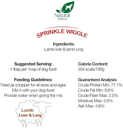 Sprinkle Wiggle - All Natural, Grass-Fed & Free-Range, 100% Lamb Liver & Lung Mix Topper for Dog Food (8.8oz)