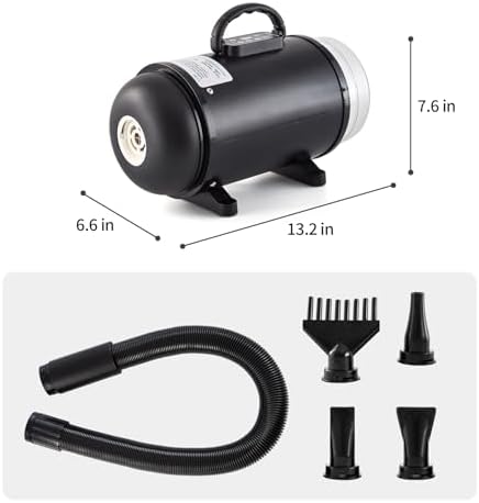 UNICOO Pet Dryer & Grooming Vacuum with Adjustable Speed & Temperature Control, Low Noise, 4 Nozzles, 1850 Watts, Blow Dry & Vacuum Functions for Dogs (Matte Black)