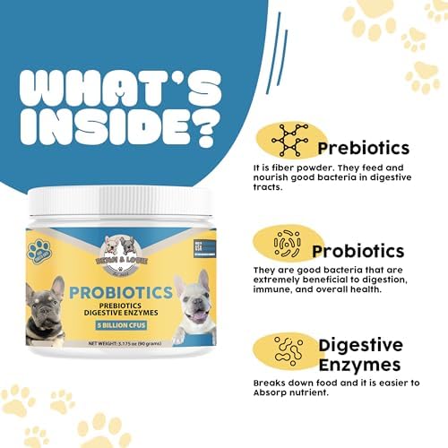 Dog Probiotics, Cat Probiotics, Probiotics for Dogs, Probiotics for Cat, 5 Billion CFUs + Prebiotics + Digestive Enzymes for Digestive Health & Immune Support, Skin & Coat, Dog Probiotic, 90 Grams