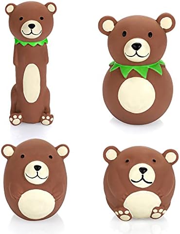 CHIWAVA 4PCS Squeaky Latex Dog Toy Funny Brown Bear Sets for Small Dogs | Soft Squeeze Squeak Toys, Great for Interactive Fetch Play Indoor & Outdoor