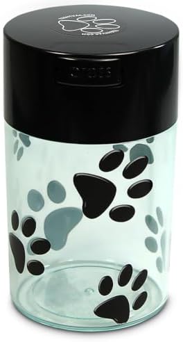 Pawvac 1 to 6 Ounces Container, Airtight Pet Food and Treats Storage Jar - Patented Vacuum Seal Container for Pet Food, Treats and other Dry Goods - Clear with Paws