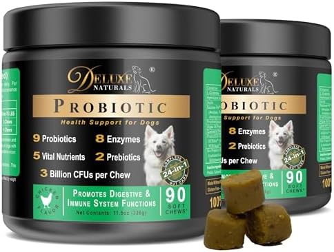 Probiotic Soft Chews for Dogs – 180 Count (2 x 90ct) – Digestive & Immune Support with 9 Probiotics, 8 Enzymes, 2 Prebiotics & 5 Vital Nutrients – Chicken Flavor