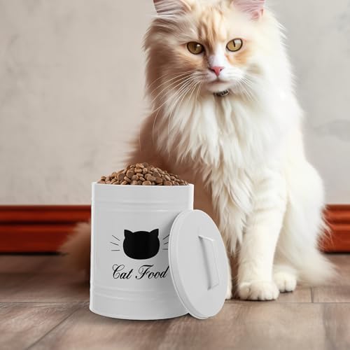 DOITOOL Metal Pet Food Storage Container with Airtight Seal, White Iron Dog and Cat Food Bin for Home Use, Sturdy Animal Treat Canister with Lid for Kitchen Counter