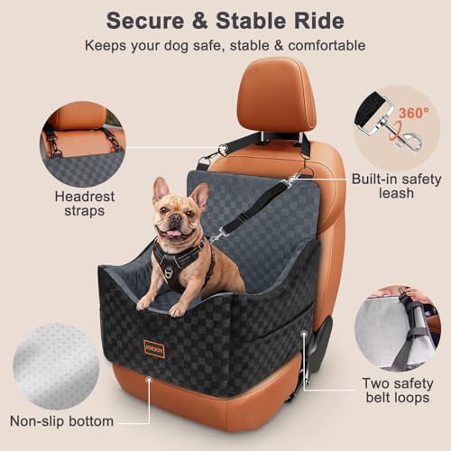 JOEJOY Elevated Dog Car Seat, Small/Medium Up to 35 lbs, Memory Foam Booster, Dark Grey