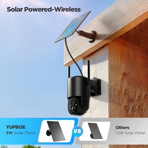YUPBOE Security Cameras Wireless Outdoor Solar: Battery Cameras for Home Security WiFi Camera Outdoor Surveillance Camera PTZ 360° CCTV Cam System with Floodlight Color Night Vision PIR Sensor