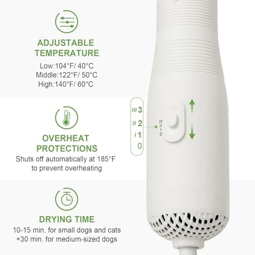 Professional Pet Grooming Dryer Brush – 3-in-1 Dog Blow Dryer with Slicker Brush, Adjustable Temp, Overheat Safe, Salon Quality