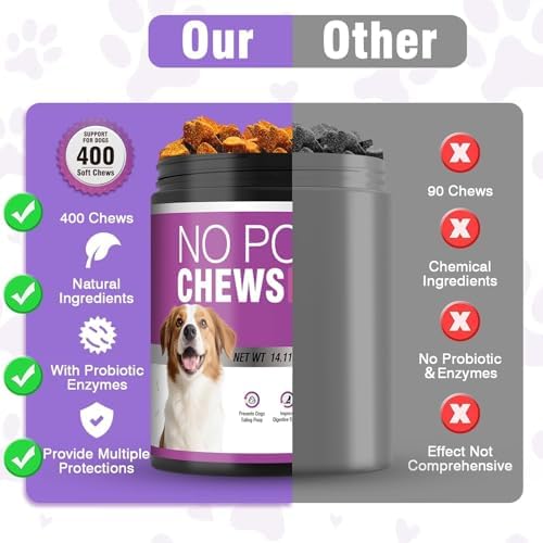 400 Chews No Poo Chews for Dogs-Stool Deterrent for Dog Eating Poop-Coprophagia Deterrent for Dogs-Gut Health & Immune Support-Digestive Enzymes Probiotics Supplement-2 * 200 Soft Chews-Duck