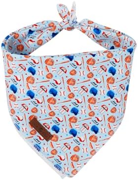 Lionet Paws Summer Blue Baseball Dog Bandana Washable Cotton Handkerchief Scarf Triangle Blue Bandana, Large (Pack of 1), Medium, Blue