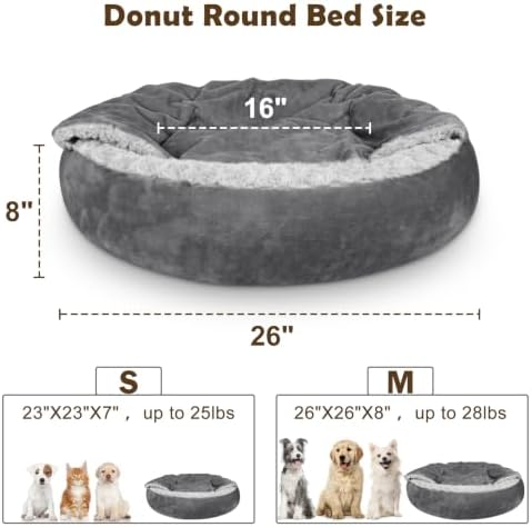 JOEJOY Small Calming Donut Dog Burrow Cave Bed, 26"