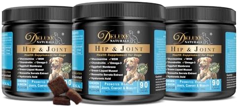 Hip and Joint Soft Chews for Dogs – 270 Count (Pack of 3 x 90) – 8-in-1 Formula with Glucosamine, MSM, Chondroitin – Joint Health Support – Chicken & Bacon Flavor