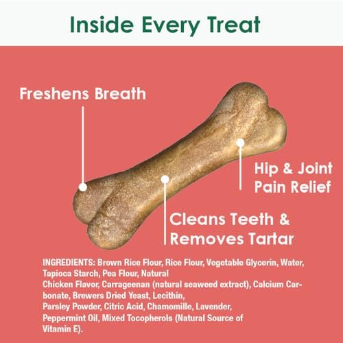 Bonies Natural Hip & Joint Formula Small-Sized Single Bone, Glucosamine & Omega Fatty Acids, Fresh Breath, Clean Teeth, Low Calories, Chicken Flavor, Small Dogs, 20 Bones