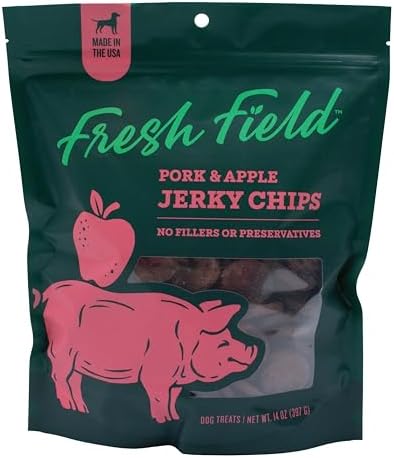 Fresh Field Pork & Apple Jerky Chips, 14 oz – All-Natural Dog Treats, USA Made, Supports Digestion & Nervous System