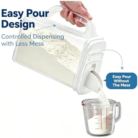 Cereal Containers Storage Set - 2 Pack 4 Quart Plastic Food Storage Containers with Lids, Airtight Flour Sugar Storage Containers & Cereal Dispenser with Pour Spout for Kitchen Pantry Organization