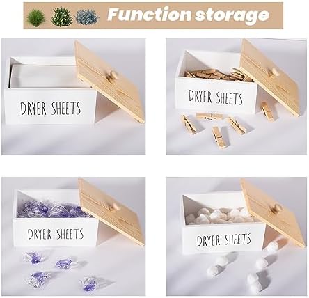 zoocatia Laundry Room Decor Dryer Sheet Container Wood Detergent Dispenser Holder Organization and Storage Box with Lid for Dryer Balls, Laundry Pods, White