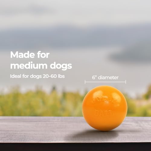 Jolly Pets Dog 6-Inch Bounce-n-Play, Orange, 6 Inches/Medium | Tough, bouncy medium dog ball made from JollyFlex material that retains shape even when punctured and floats for water play