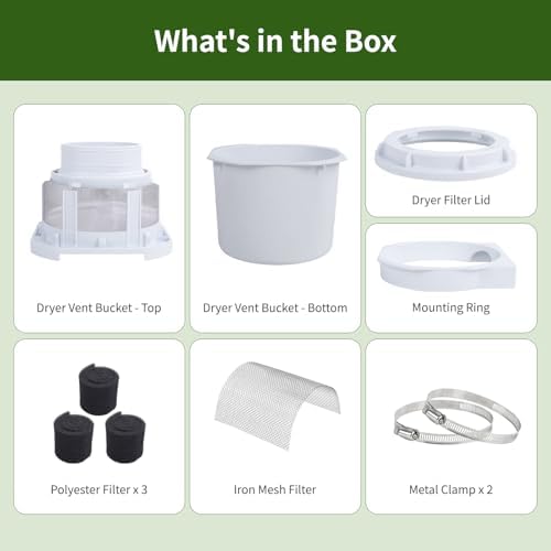 2026 Exclusive 3-in-1 Indoor Dryer Vent Kit - Dryer Lint Catcher Box Water Filter Bucket - Indoor Dryer Lint Trap for Electric Dryer | White No Duct Included